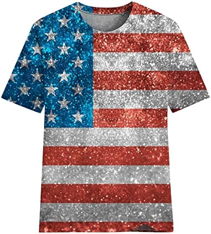 4 de julho camisas femininas camisa da bandeira americana de manga curta redonda pescoço EUA 4 de julho Camisas mulheres mulheres