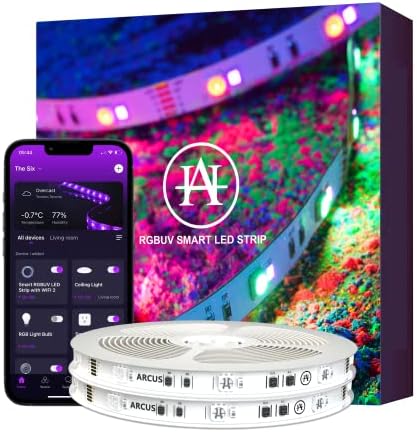 Luzes de tira LED de Arcus Home, luzes LED RGBUV de 32,8 pés com luz preta, tira de luz LED inteligente com controle de aplicativo