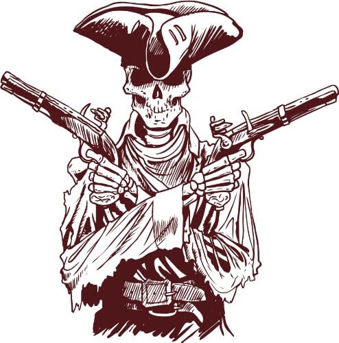 Divine Designs Pirate Skeleton com chapéu e duas armas adesivo de decalque de vinil dois em um pacote