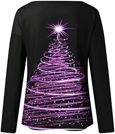 Tops de outono para mulheres Casual moda Chritstmas Tree Geometria Paisley Mock pescoço de manga longa Camisas de pescoço redondo