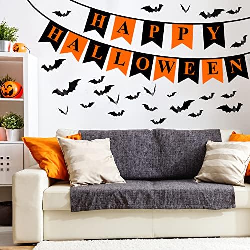 Decorações de Halloween Conjunto interno, -Halloween Larf Mantel e capa de mesa redonda e tampa de renda Runner e Balloween Banner