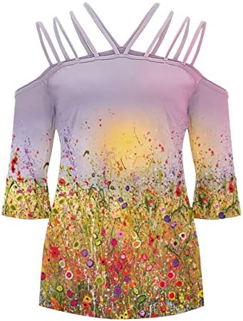 Roupas Yayiya 3/4 Manga Crew Codão Gráfico de algodão solto Fit Relaxed Fit Lounge Top Top para feminino Summer Fall camiseta 4U 4U