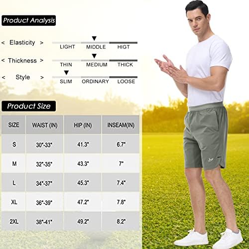 Shorts atléticos masculinos de Lushenuni com bolsos com zíper 7 Shorts casuais de treino seco rápido para executar esportes de treinamento