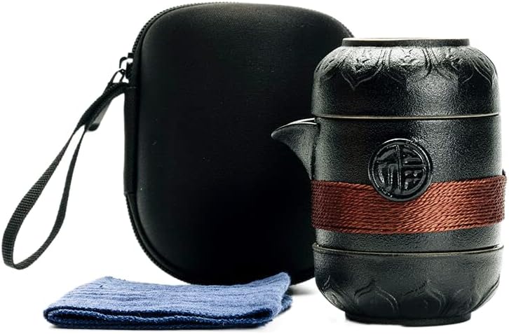 Copo Expresso de Potteria Negra, uma panela, duas xícaras concêntricas Conjunto de chá de viagem portátil