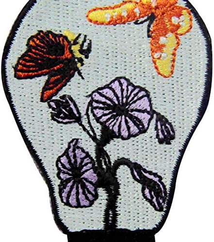 Borboleta e flor na lâmpada bordada de crachá de ferro em costura no patch