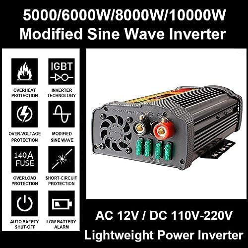 Inversor de energia do carro HIMFL 3000W/4000W/5000W/6000W/8000W/10000W Converter de onda senoidal modificado DC 12V a CA 110V com 2 portas USB conversor de tensão, para caravana/acampamento/barco