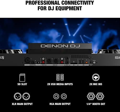 Denon DJ SC Live 4-Controlador DJ independente, misturador de 4 canais, streaming Music Unlimited, Wi-Fi, Speakers,