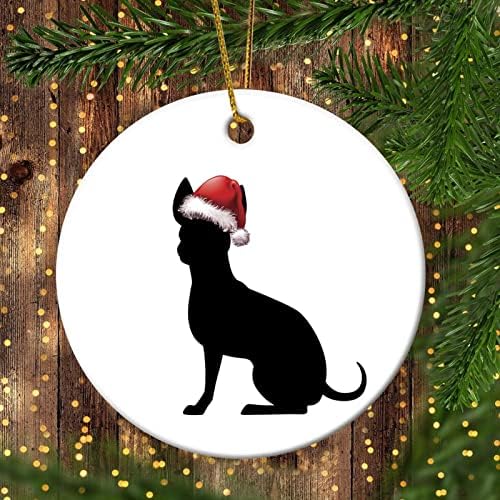 Cão de Natal de 3 polegadas Pastor australiano Silhueta de animais de estimação Dog com chapéu de Papai Noel Round Ornaments For Kids
