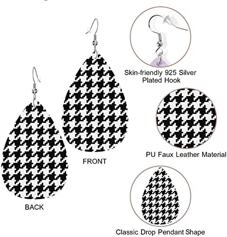 Pares de pixels de pixels Zokola Houndstooth Brincos de couro PU, Brincos de Pixel de Pixel Brincos de Pixel preto e branco