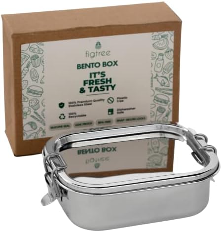 Figtree - 2 Caixa de bento de aço inoxidável de 2 xícaras, 2 xícaras de lanchonetes à prova de vazamentos da capacidade de alimentos - lancheira de aço inoxidável com forro de silicone e travas fortes - BPA Free & Lawasher Safe