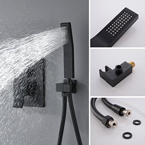 Sistema de chuveiro preto fosco de Kojox, 12 polegadas com chuveiro de chuva de alta pressão, chuveiro de mão, cabeça de chuveiro,