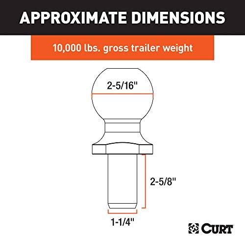 Curt 40068 Chrome Trailer Hitch Ball, 10.000 lbs, 2-5/16 polegadas de diâmetro, 1-1/4 x 2-5/8 polegadas Shank