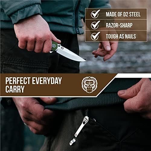 Holtzman Gorilla Sobrevivência Faca dobrável D2 Blade de aço G10 Manuja tática Pocket Dobring Knife GiftSet para homens
