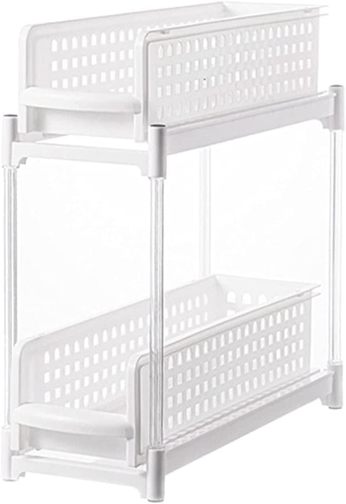 Xialiuxia Armazenamento de cozinha Carrinho de armazenamento de cozinha Rolo deslizante e gaveta Plataforma de armazenamento Organizer Shelf para banheiro, rack de armazenamento de pia, prova de calor branco