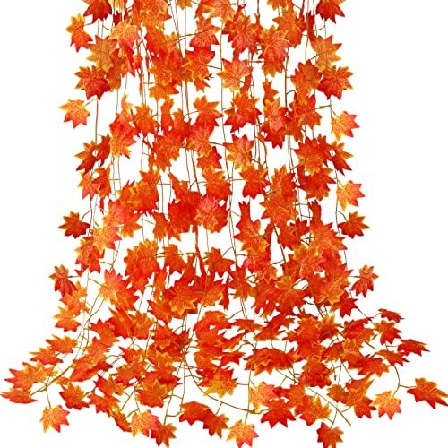 Garland de folha de outono de 5 pacote, pendurado videiras guirlanda de bordo artificial de outono folhas guirlanda decoração