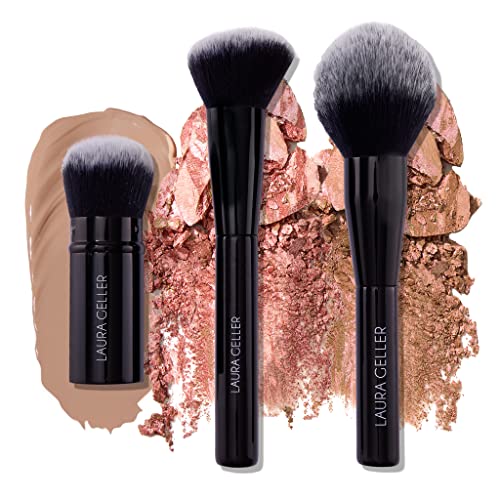 Laura Geller New York assou Heroes Makeup Brush 3pc, escova de fundação Kabuki, escova de blush e escova de pó de bronzeador