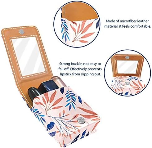 Caixa de batom com espelho folhas clolorful padrão Lip Gloss Selter portátil Batom Batom Storage Bolsa de maquiagem Mini