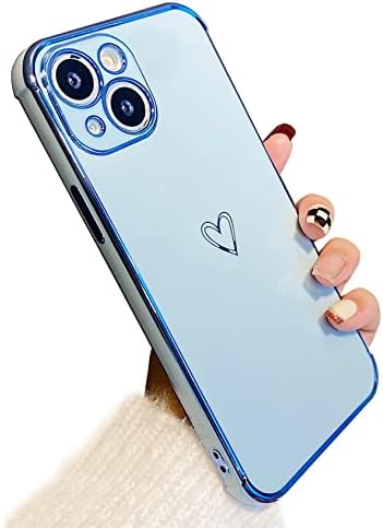 ZTOfera compatível com o iPhone 13 Case, Caixa de telefone cardíaca de amortecimento de ouro fofo, capa de telefone de proteção contra choques de silicone para iPhone 13 6,1 polegadas para meninas, azul