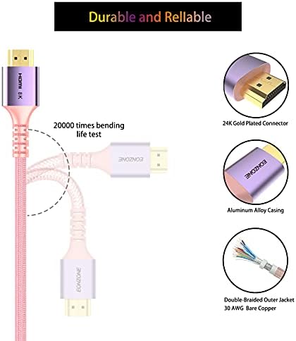 EONZONE 10 ft 8k Cabo HDMI 2.1 Ultra HD HD Alta velocidade 48GPBS 8K60 4K120 144HZ EARC HDR10 HDCP 2.2 e 2.3 Compatível