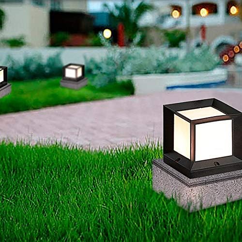 GJCQZQ Luzes de lâmpada quadrada Lâmpada de lâmpada de lâmpada Pátio Iluminação E27 Black Cast Aluminium Post Lanterna leve IP55 WaterProo