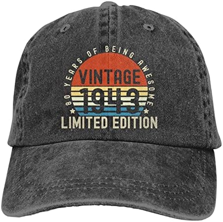 Vintage 1943 Limited Edition Hat for Men Mulheres, Funny Ajustável Algodão Lavado 80 anos Presentes de aniversário Capace de beisebol