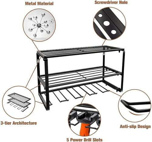 Organizador da ferramenta elétrica Bothixi, rack de armazenamento de ferramentas montado na parede com 5 slots de perfuração, organizadores