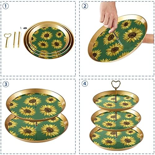 Lyetny 3 Tier Bolo Stand Stand Gold Cupcake Pastral Stand Para festa de chá, casamento e aniversário, flores de laranja amarelo