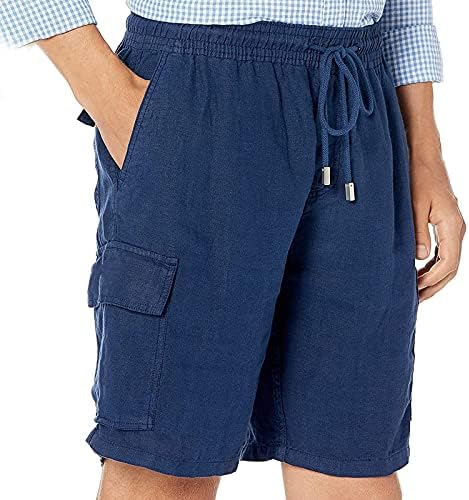 Shorts homens de verão de verão de cor sólida masculina linho de algodão solto casual shorts de bolso