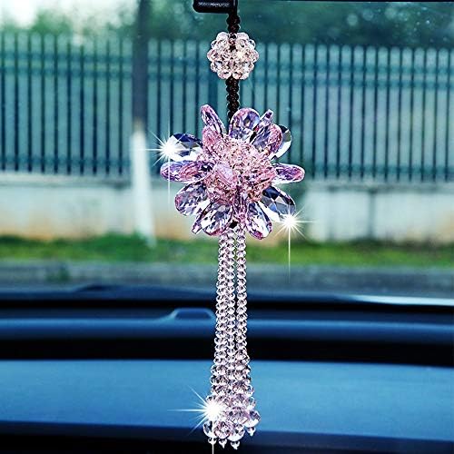 Duosuny Crystal Flower Car Retro vista espelho pingente de cristal pendurado ornamento de moda Acessórios para carros