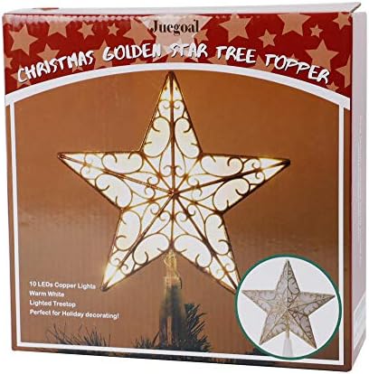 Juegoal Star Tree Topper com 10 luzes brancas quentes LED, decorações de árvores de Natal iluminadas na árvore da árvore de