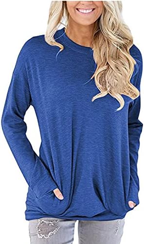 Tampas plus size para feminino Crewneck Sweatshirt Casual Manga longa de manga longa Blusa de algodão de acessórios solta camiseta com bolsos