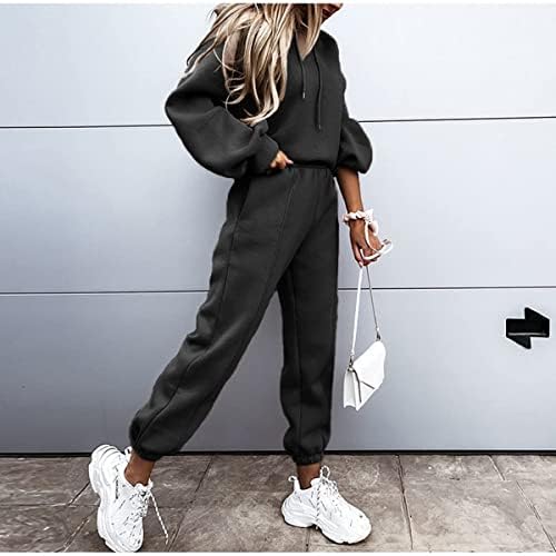 Kylasien Mulheres Manga Longa Capuz Casual Casual Capuz Capuz Jogger calça 2 peças Treino Athletic Loungewear Conjuntos de roupas