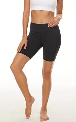 MagComsen Womens High Surveda de ioga de Yoga Brike de corrida com bolsos laterais Shorts de exercícios de compressão