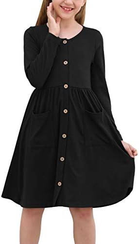 Vestido midi de linha de manga longa da Gorlya Girl Down, com bolsos por 4 a 12 anos, crianças