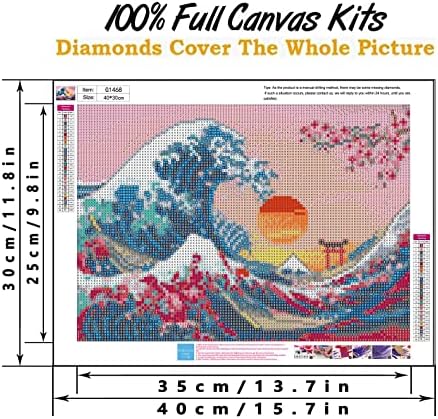 The Great Wave Diamond Painting for Adults Beginners, onda de oceano japonês com cerejeira de árvore de cerejeira Sunset