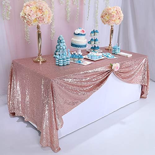 Toalha de mesa de lantejoulas TRLYC Talha de tecido de tecido de lantejoulas, ouro rosa, 55x72