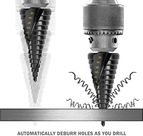 Conjunto de broca de etapa em espiral de nitreto CANITU 3PCS, 4-12/4-20/4-32 1/4 Cone de hastes hexadecquinta