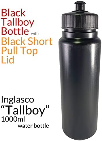 Inglasco Sher-Wood, Black 1000ml Tallboy Sports Water Gartle, com tampa preta curta