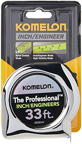 Komelon 433IEHV Fita profissional de alta visibilidade Meça tanto a polegada quanto a escala de engenheiro impressa 33