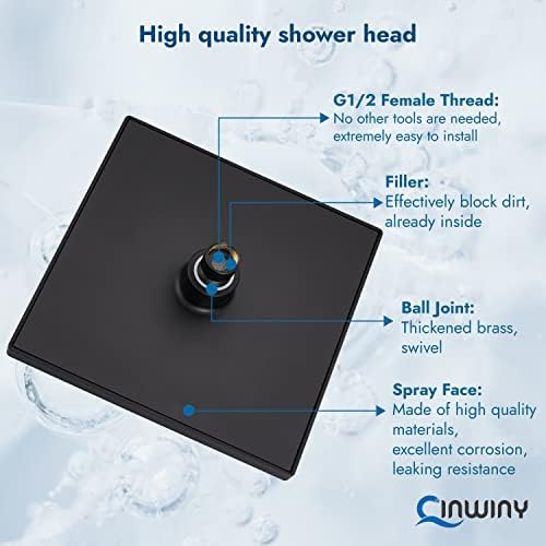 Chuveiro de chuva cinwiny Cabeça de 8 polegadas de alta pressão de alta pressão Matte Black Shower com chuveiro com ângulo