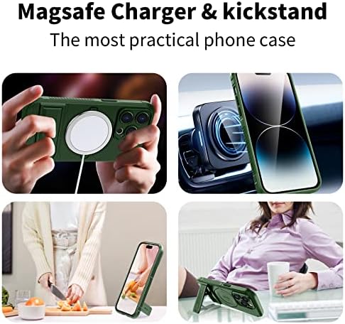 Caso magnético de Bibercas para o iPhone 14 Pro Case, compatível com MagSafe, 3 Stand Way Kickstand, Proteção à Câmera,