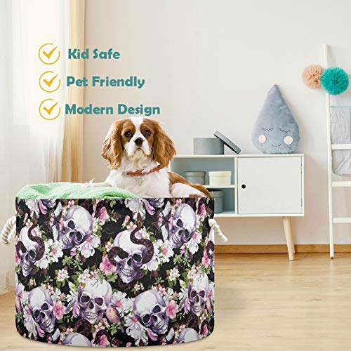 Crânio de cesta de armazenamento VISESUNNY com Flor Butterfly Birturefly Snake Bursery Roupos Roupas de Toy Storage Organizador da caixa de caixa de caixa dobrável Bolsa de roupas para crianças, sala de jogos, banheiro, sala de estar, dormitório, offi