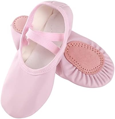 Sapatos de balé boxmemory para meninas, sapatos de balé de lona sapatos de dança de couro, chinelos de balé para meninas para crianças