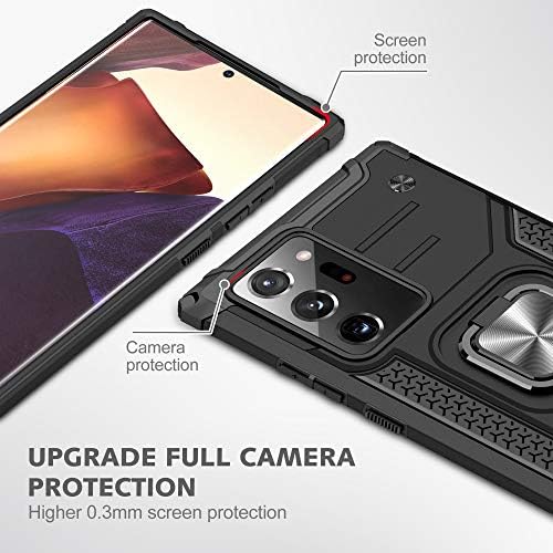 YMHXCY Galaxy Note 20 Caixa Ultra 5G com protetor de tela curva 3D, estojo de grau de armadura com suporte rotativo Kickstand