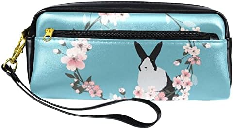 Bolsa de maquiagem tbouobt bolsa de bolsa cosmética bolsa bolsa com zíper, cartono de animal de flor de cerejeira de coelho desenho animado
