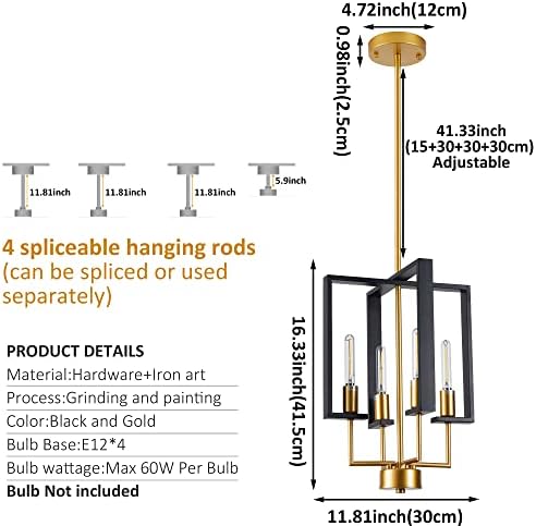 YounGrender Gold Farmhouse 4 Iluminação de pendentes leves, lustre de lanterna industrial com gaiola de metal da fazenda, luminárias pendentes modernas penduradas para sala de jantar na ilha de cozinha ilha de entrada