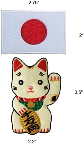 Foo Maneki-Neko Japão japonês Lucky Cat Iron em remendos bordados, branco, médio