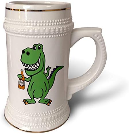3drose fofo engraçado e engraçado T -Rex Dinosaur bebendo desenho animado de cerveja - caneca de Stein, 18oz, 22oz, branco