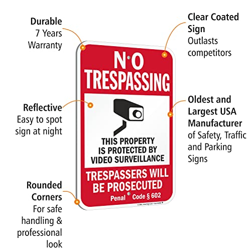 SmartSign Sem propriedade de invasão de propriedade protegida por signo de vigilância por vídeo - 2 pacote, 18 x 12 polegadas, 2mm