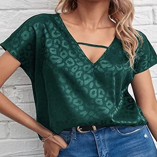 Lime verde de manga curta para mulheres de verão outono vneck cetim impressão de leopardo solto tops modestas tees